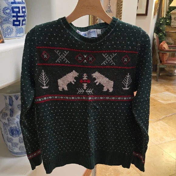 Jersild Forest Green Bear Motif Crewneck Sweater - Picture 3 of 4